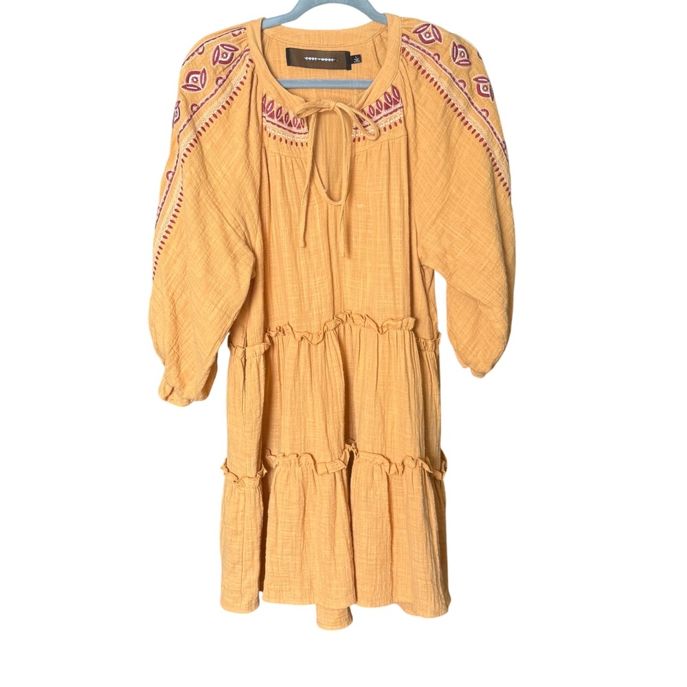 Code x‎ Mode Tiered Mini Dress Large Excellent Embroidered Boho Cotton